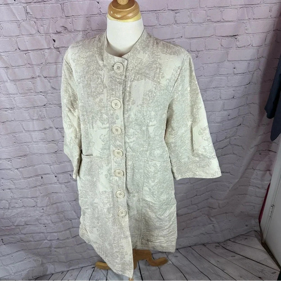 Vintage uncle frank cream long cotton linen blend jacket size medium - Picture 1 of 12